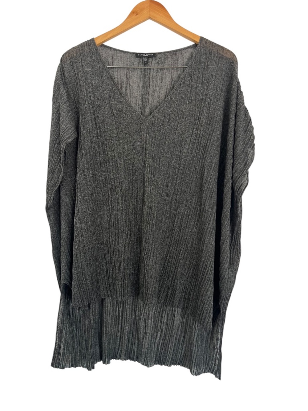 Eileen Fisher Woman Quiet Luxury Gray Crinkled V-Neck Tunic (2X)